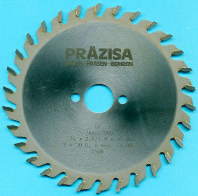PRÄZISA Jännsch Hartmetall-Kreissägeblatt Type W Mittelzahn Ø 132 mm, Bohrung 20 mm